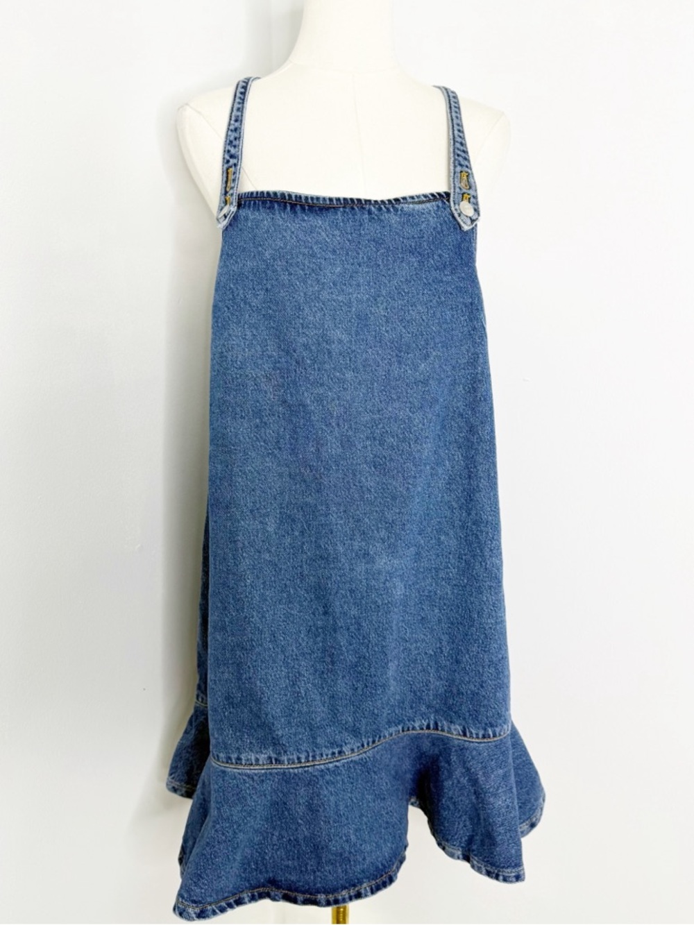 Pilcro Anthropologie Denim Ruffle Hem Jean Mini Dress Medium - Picture 2 of 7
